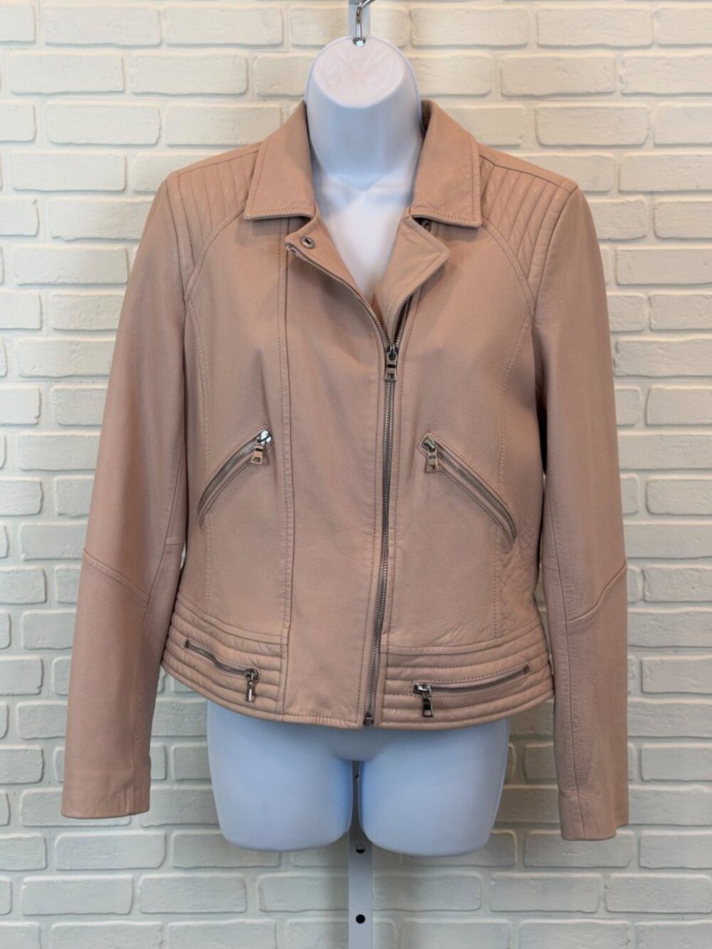 Rebecca Taylor Blush Pink Lamb Leather Moto Jacket 8